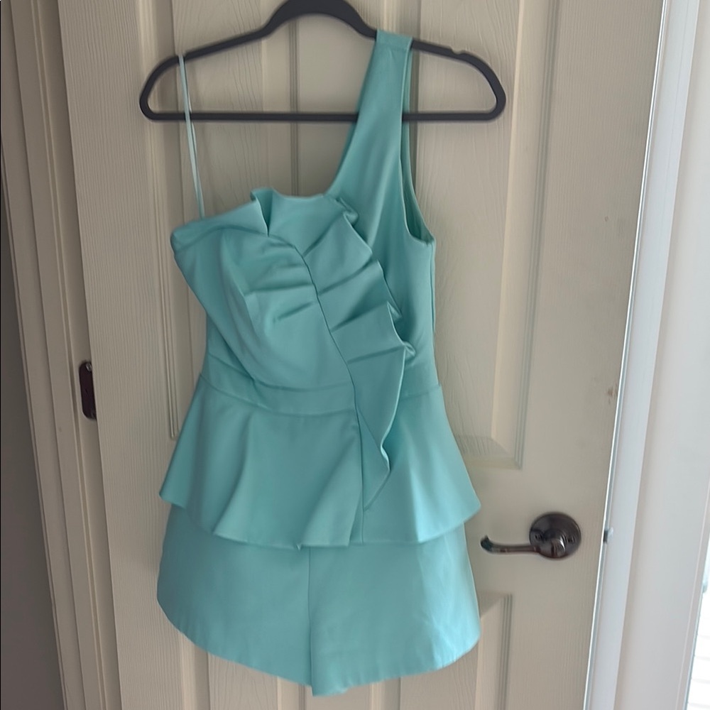 Elegant Aqua Ruffle Romper